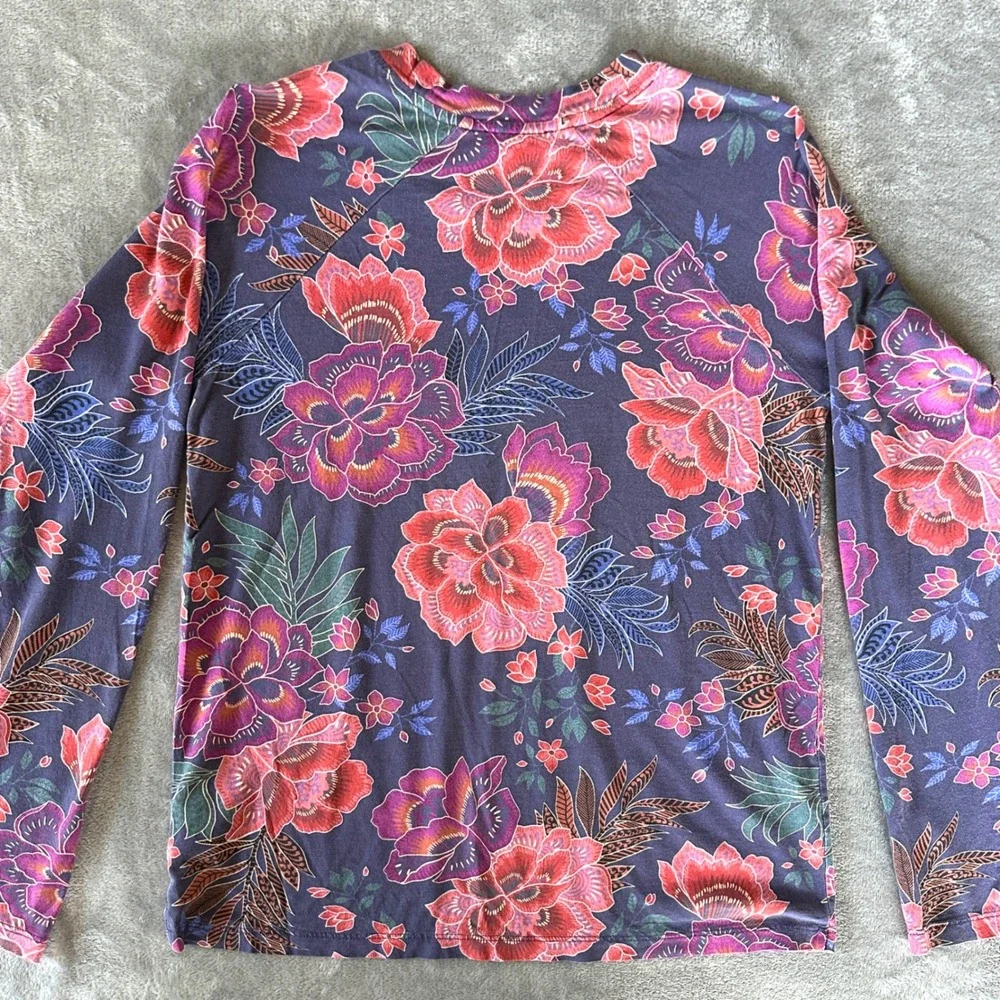 Johnny Was XS The Raglan Pajama Top Ettas Garden Floral Pima Cotton Modal LS